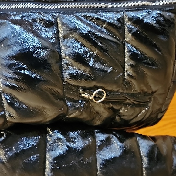 Glamorous Plaid Faux Patent Leather Puffer Jacket Size M - Picture 6 of 9